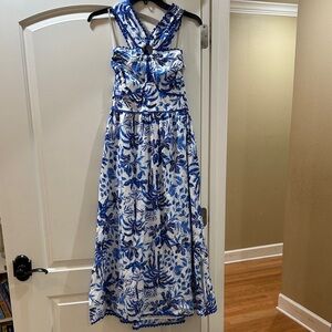Blue and White Floral Cross-Back Maxi Dress - Women’s size S